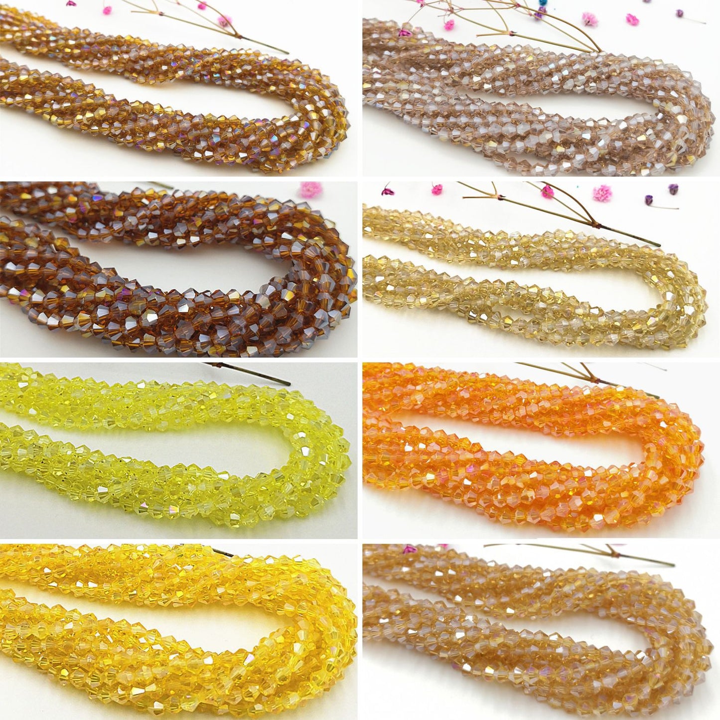 4mm Bicone Crystal Beads - Yellow Family