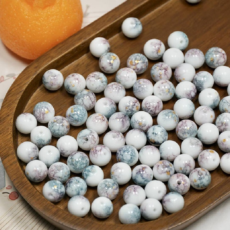 10mm Ink-Wash Tie-dye Glass Round Beads