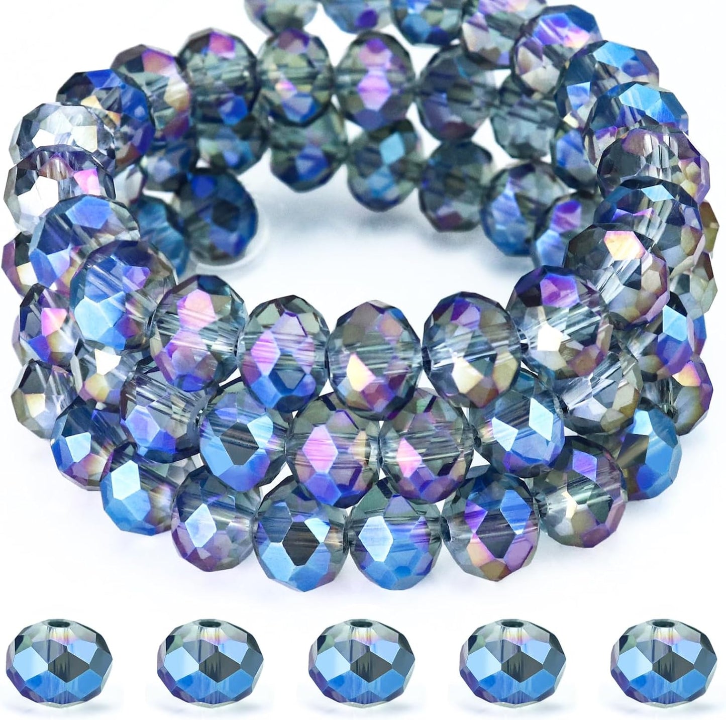 10 Strands 4/6/8mm Rondelles Briolette Beads - Colorful Crystal Series