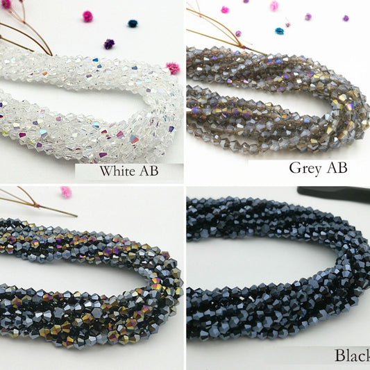 4mm Bicone Crystal Beads - White & Black Family