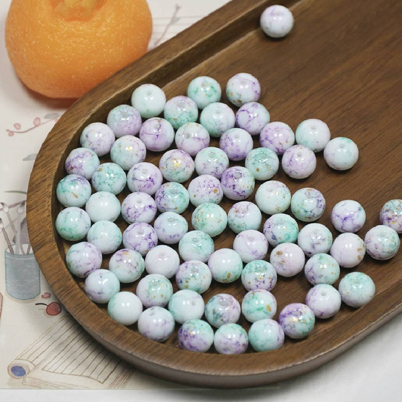 10mm Ink-Wash Tie-dye Glass Round Beads