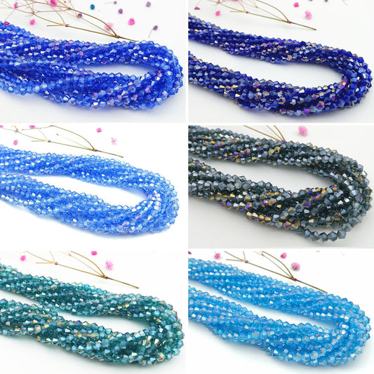 4mm Bicone Crystal Beads - Blue Family