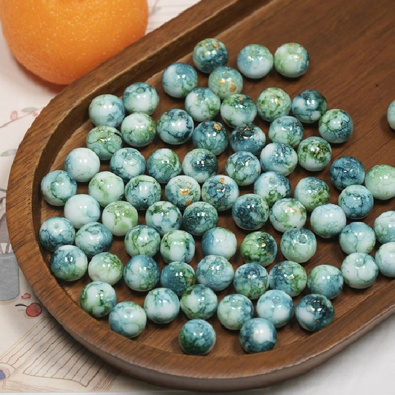 10mm Ink-Wash Tie-dye Glass Round Beads