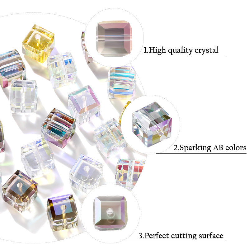 8mm Cube Crystal Beads - Half Crystal AB Series