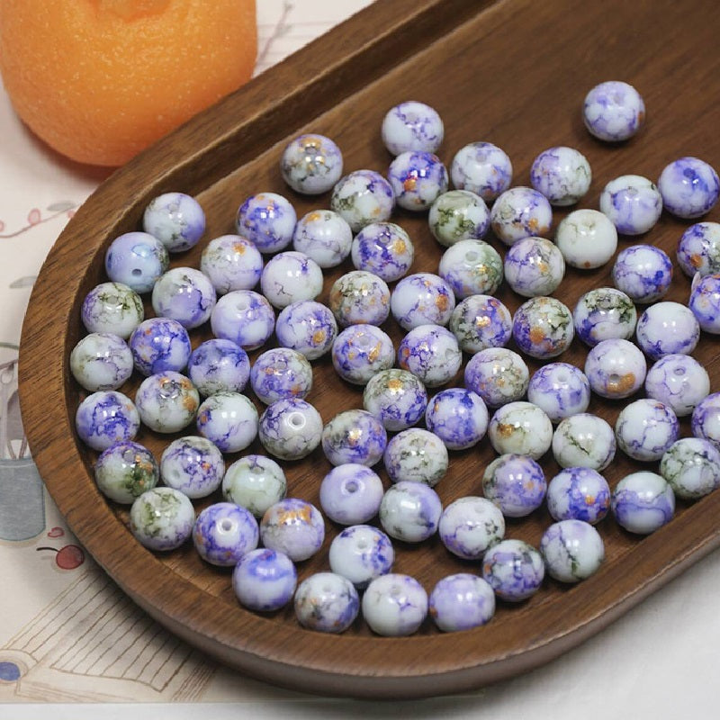 10mm Ink-Wash Tie-dye Glass Round Beads