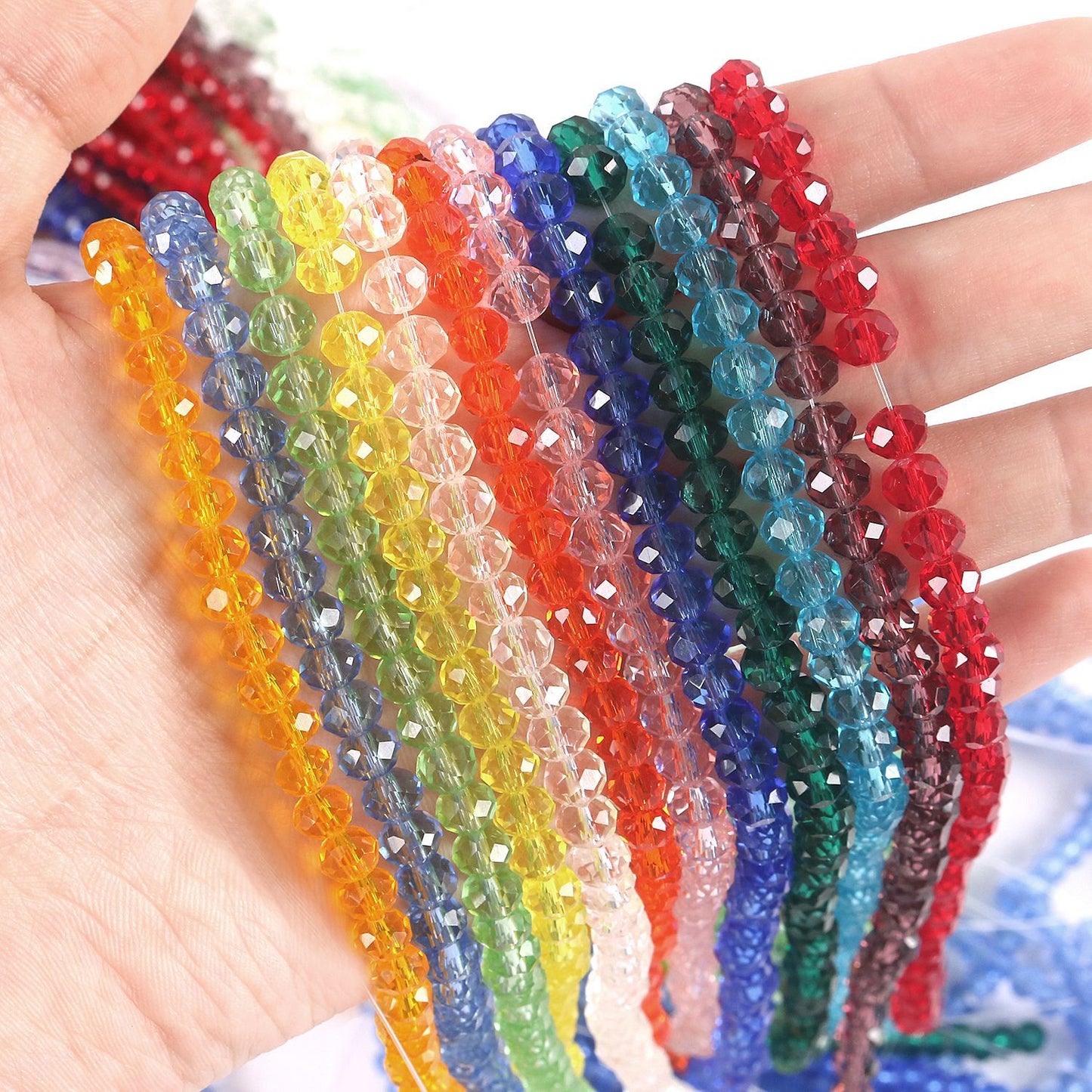 10 Strands 4/6/8mm Rondelles Briolette Beads - Transparent Crystal AB Series