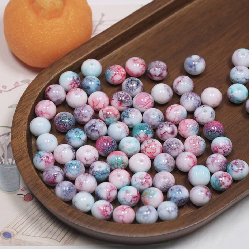 10mm Ink-Wash Tie-dye Glass Round Beads