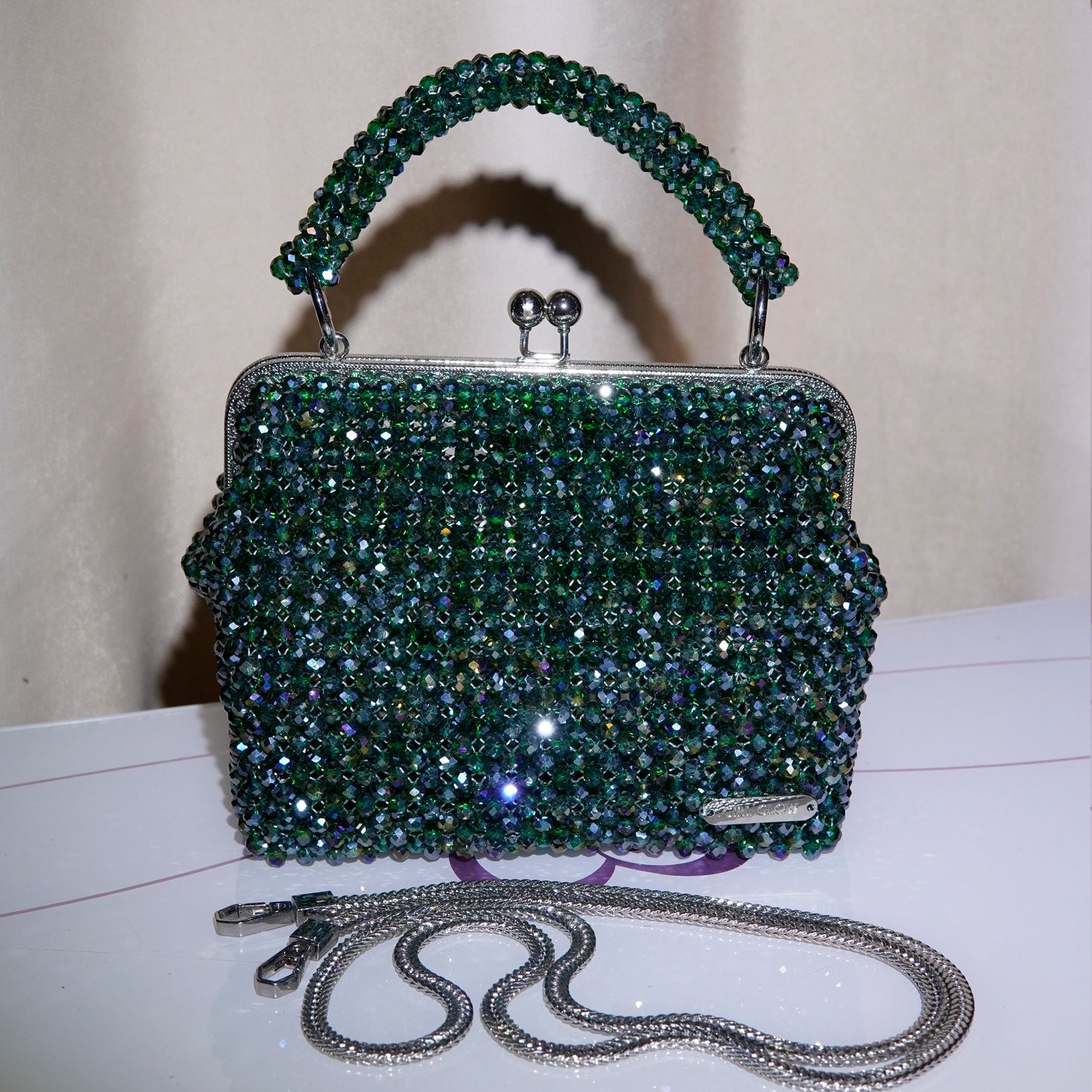 Dark Green Clutch Bag - Crystal AB Series