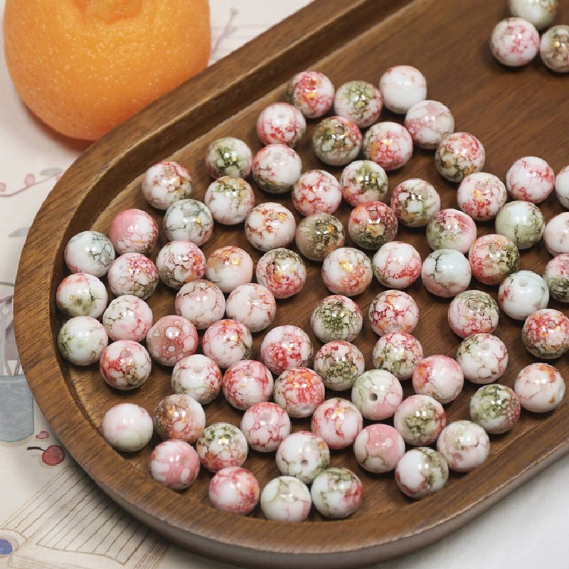 10mm Ink-Wash Tie-dye Glass Round Beads