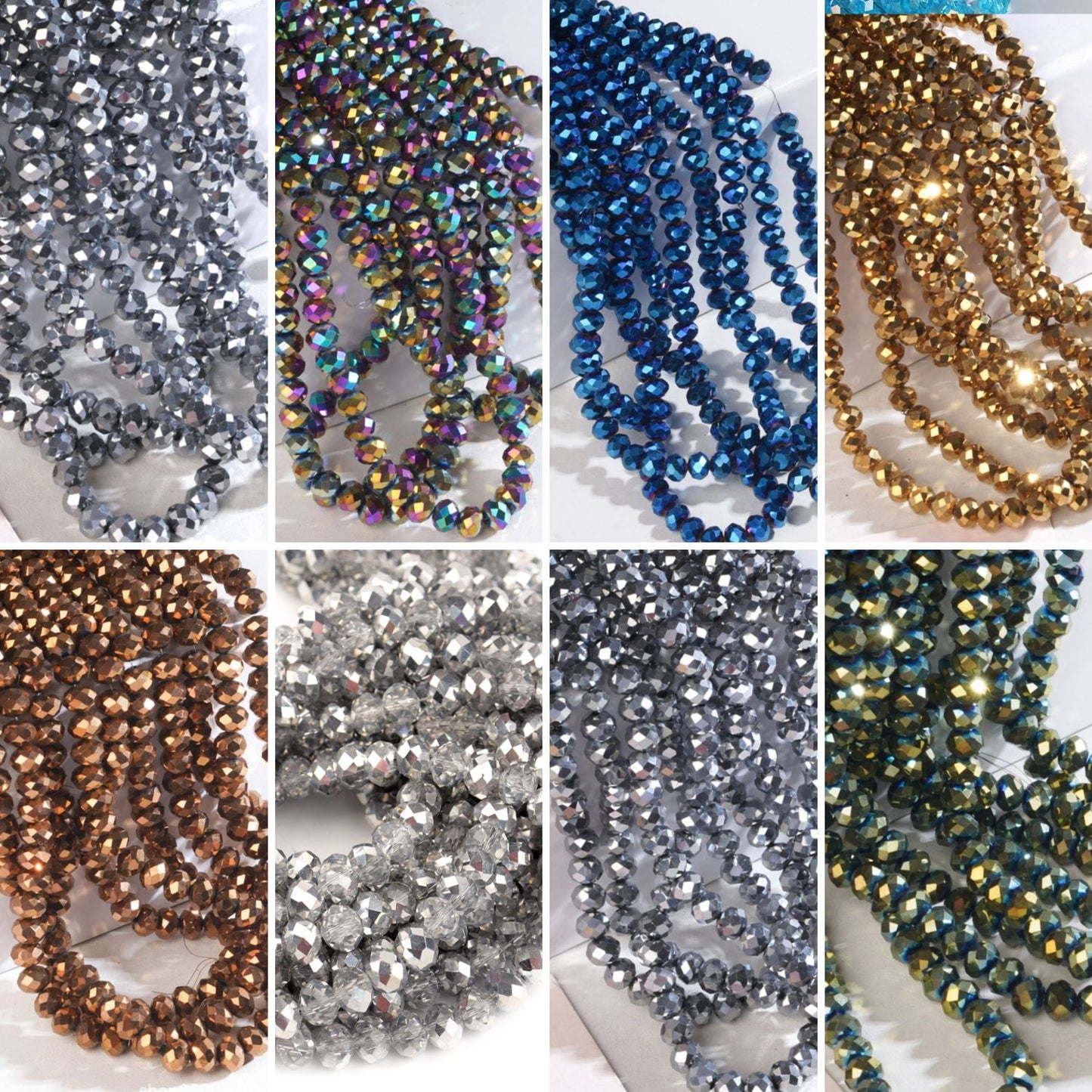 10 Strands 4/6/8mm Rondelles Briolette Beads - Plated Glow Series