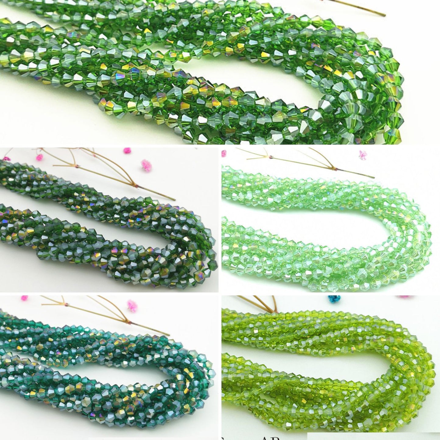 4mm Bicone Crystal Beads - Green Family