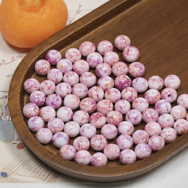 10mm Ink-Wash Tie-dye Glass Round Beads