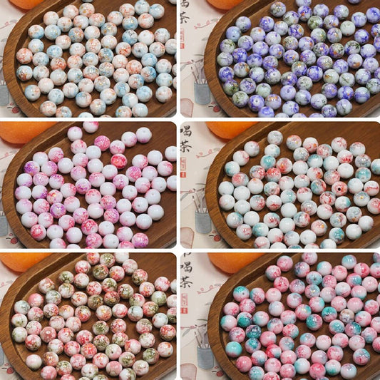 10mm Ink-Wash Tie-dye Glass Round Beads