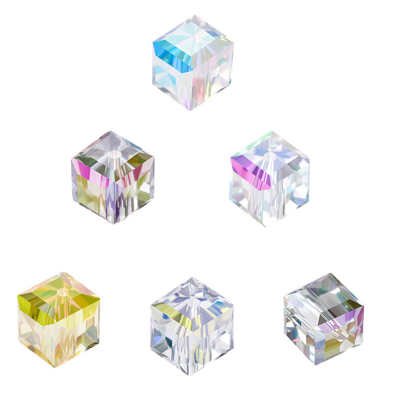 8mm Cube Crystal Beads - Half Crystal AB Series