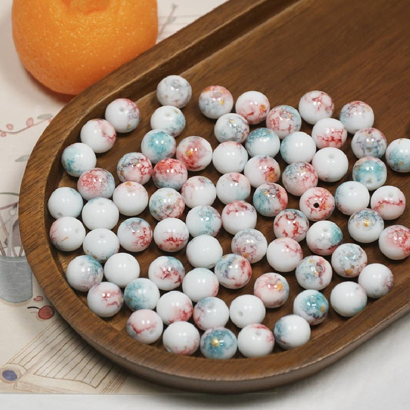 10mm Ink-Wash Tie-dye Glass Round Beads