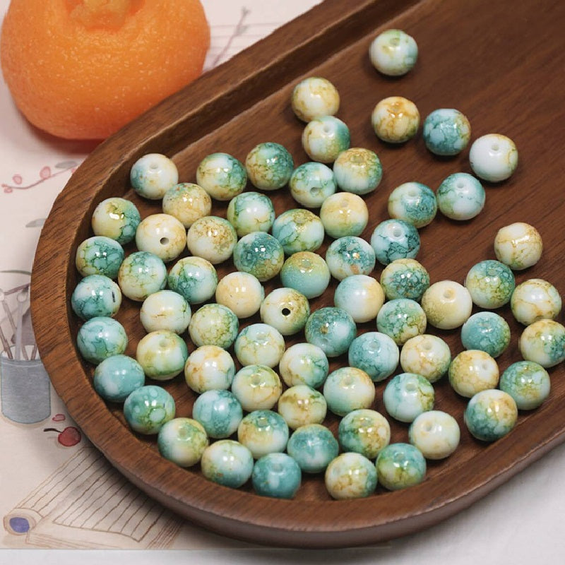 10mm Ink-Wash Tie-dye Glass Round Beads