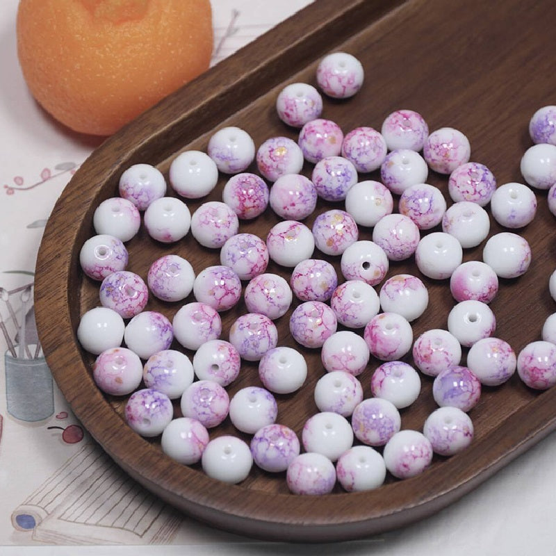 10mm Ink-Wash Tie-dye Glass Round Beads